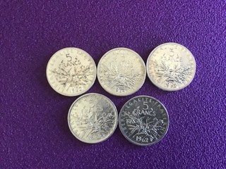 lot 5 pièces argent semeuse