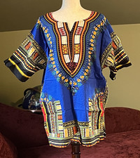 XL Dashiki African Shirt 100 Cotton Unisex Blue Red Gold Orange
