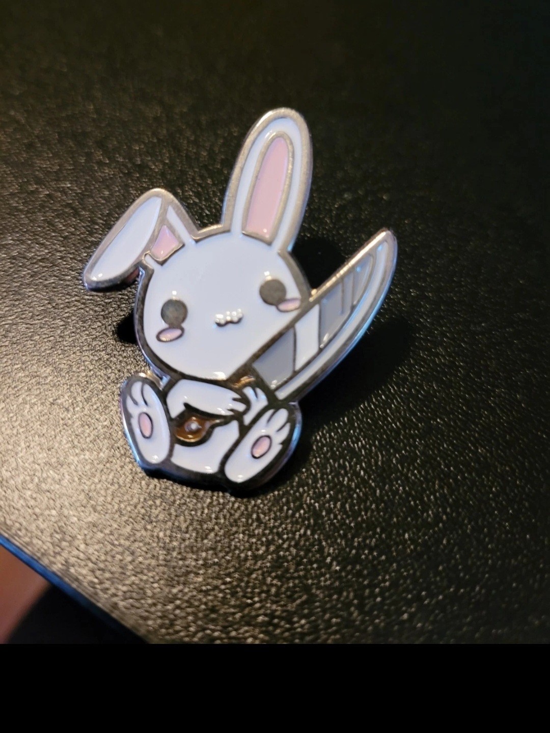 White Bunny Holding Knife Enamel Pin