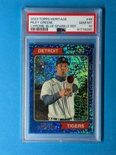 2023 Topps Heritage - Riley Greene #48 Chrome Blue Sparkle (RC) PSA 10 - LOW POP