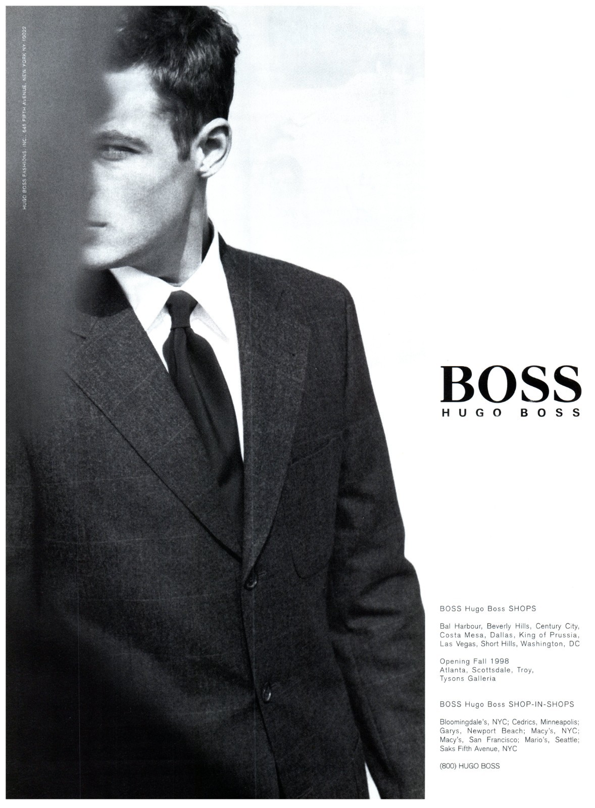 ANUNCIO IMPRESO, 1998 BOSS Hugo Boss Moda Modelo Gabriel Aubry Tienda-En Ubicaciones Años 90