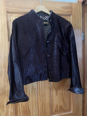 Giorgio Armani Crocodile Embossed Button Jacket Dark Brown Women
