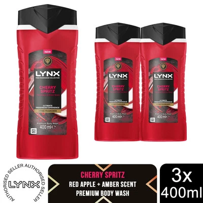 Lynx Cherry Spritz Body Wash with 12Hrs of Freshness for Men 400ml, 3 Pack