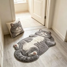New Cat Shaped Area Rug Soft Plush Cartoon Carpet Bedroom Living Room Mat