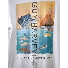 T-Shirt-Guy Harvey-White-Long Sleeves-Back Graphic-Swordfish-Size SMALL