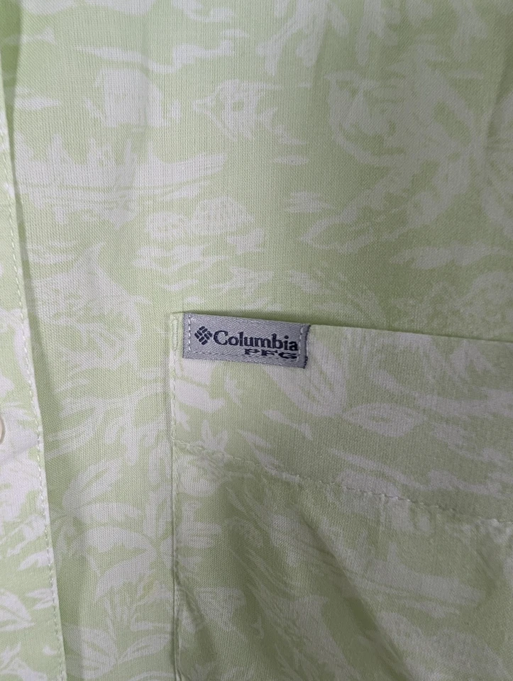 Camisa Columbia PFG Mujer Grande Verde Blanco Estampado Tropical Abotonada Pesca Foto 4 de 4