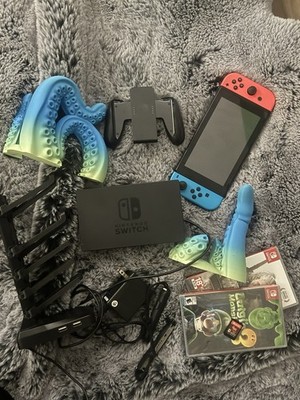 Nintendo Switch Console Bundle Red/Blue Joy-Con Dock Luigi's Mansion 3 Witcher 3