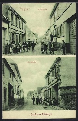 AK Rüssingen, Partien an der Hauptstraße und Gasthaus von Georg Uhl 