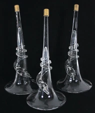 RARE! SET OF 3 EPERGNE REPLACEMENT CRYSTAL GLASS HORN SHAPED INSERTS 10" LONG