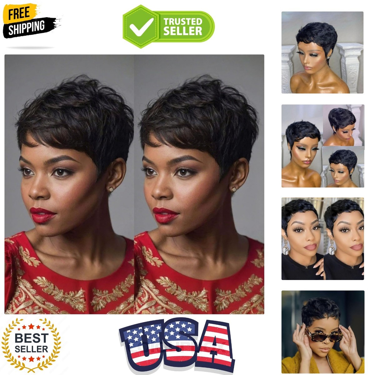 100% Human Hair Pixie Cut Wig for Black Women, Glueless, Wear and Go Yargel Pixie Cut Human Hair Wig for Black Women - Glueless  main image 3