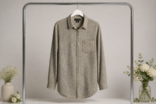 Tahari Striped Roll Tab Button Down Linen Blend Shirt Dress Pocket Blue White M