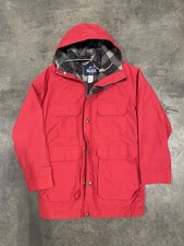 Vintage Woolrich Jacket Men Meduim Red Parka Hooded Plaid Lined Made In USA