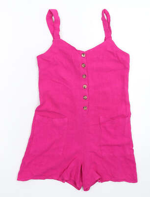 Primark Damen Rosa Leinenmischung Overall Einteiler Größe 8 L3 in