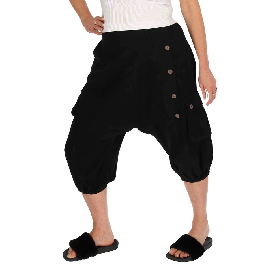 Unisex 3/4 Baggy Pants Hippie kurze Aladin Hose Goa Baumwoll Haremshose Fair - Bild 1 von 1