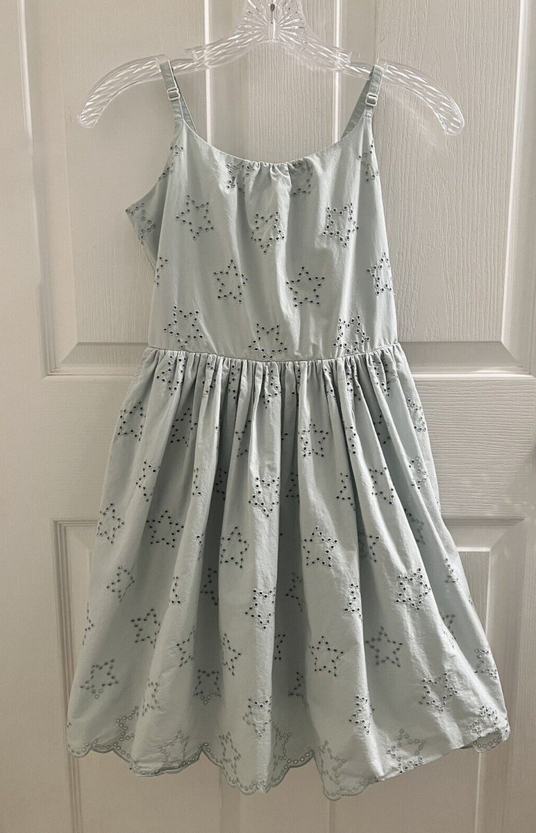 Boden Girls 11-12 year Eyelet Sleeveless Easter Spring Dress Stars Blue