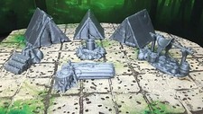 Adventurer's Camp w/ Tents, Campfire Scatter Terrain Dungeons & Dragons 28mm
