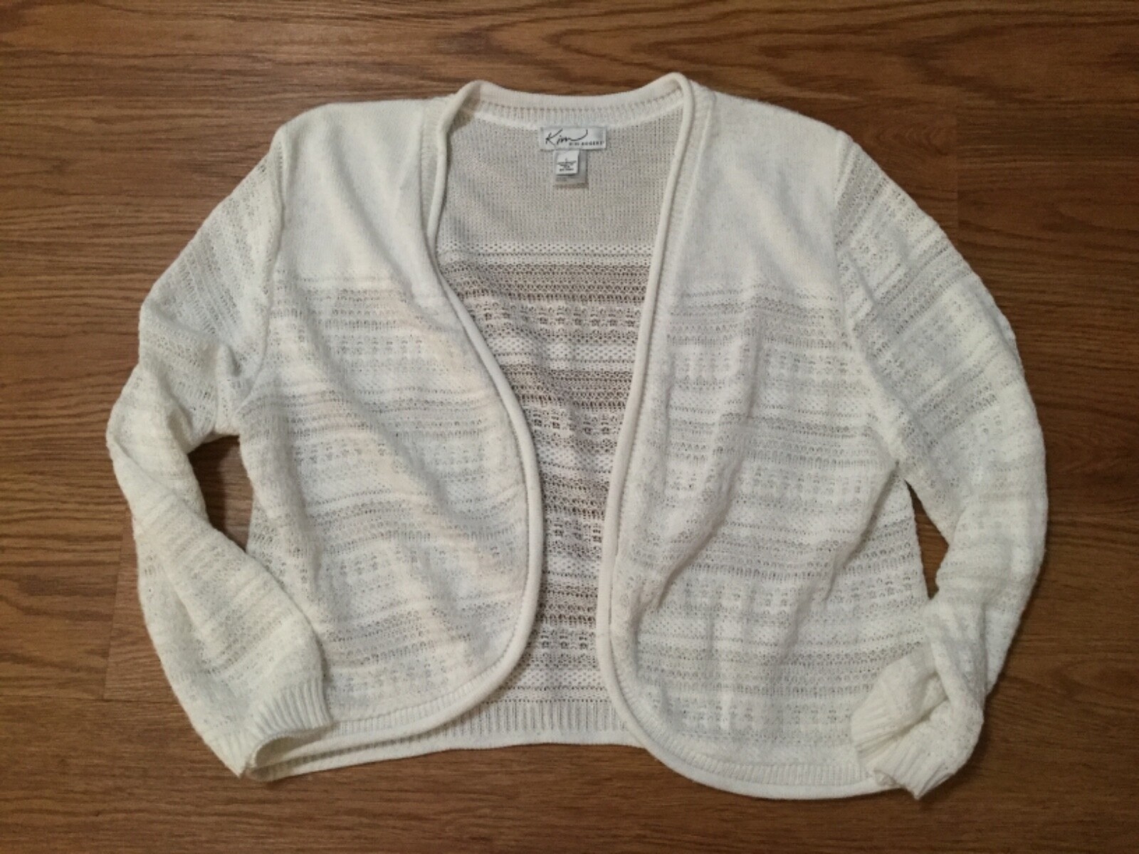 Womens Kim Rogers White Cardigan Thin Open Knit Open Front Size Large | eBay