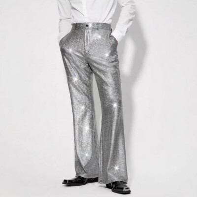 Men's Sequin Plaid Pants Party Casual Pants Performance Dress Straight Trousers