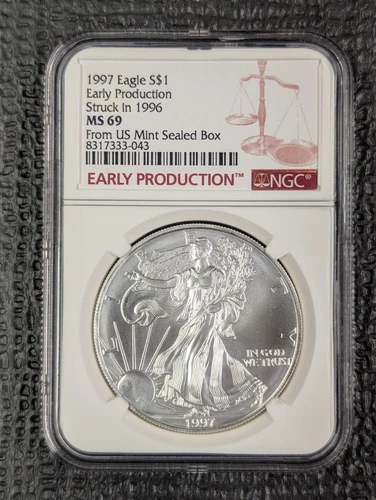 1997 MS 69 Silver Eagle EARLY PRODUCTION Struck In 1996- $1,000 NGC Value