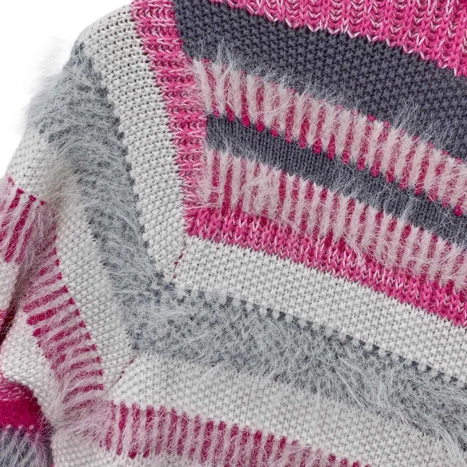 Gymboree pink striped fuzzy cardigan sweater XL 14 - Image 2 of 4