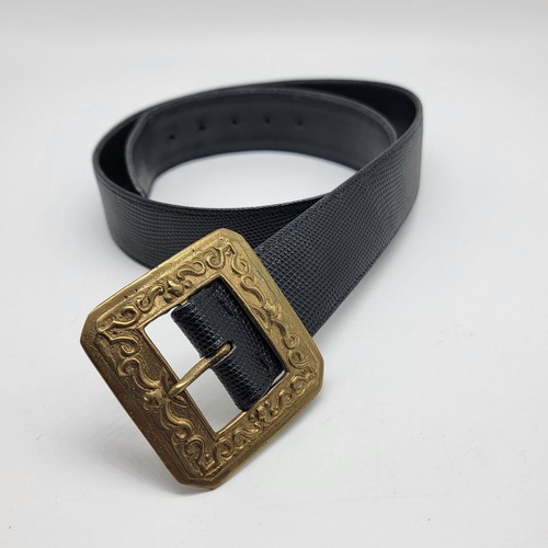 Vtg Sandy Duftler Belt Embossed gold Tone Buckle 34.5 Inches M/L - Picture 2 of 8