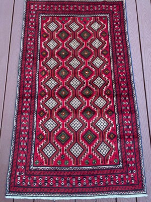 Fine Quality Handmade Afghan Kazakh Accent Rug 3'x6' Natural Dyes Wool Geometric