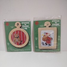 Needle Magic Inc Stitch 'N Frame Lot Of 2 Santa Teddy Vintage NIP USA Made