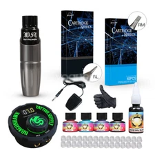 TOP Level Beginner Tattoo Machine Gun Set Kit Motor Rotary Pen Power 20 Needles