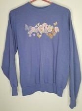 Vintage Size L Hanes Butterflies and Birds Floral Print Purple Sweatshirt