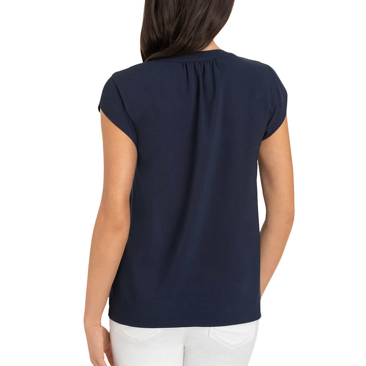 Hilary Radley Womens V-Neck Short Sleeve Blouse, Navy, NWT, Pick
