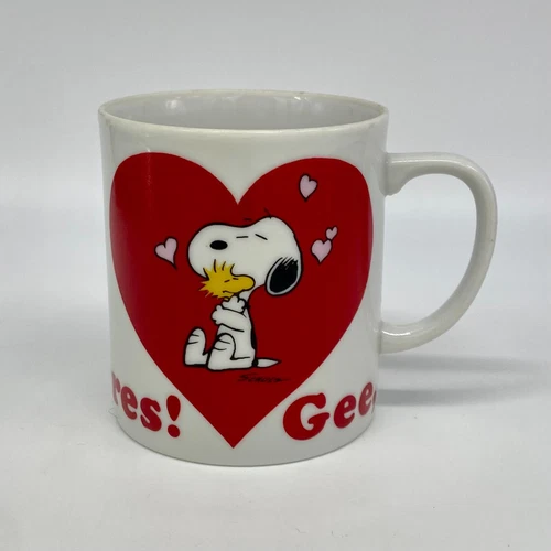 Vintage Snoopy Woodstock Coffee Mug Gee Somebody Cares Heart Peanuts