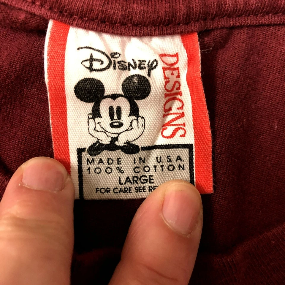 Camiseta De Colección Años 80 Walt Disney Designs Disneyland Granate MICKEY MOUSE EE. UU. L Foto 3 de 4