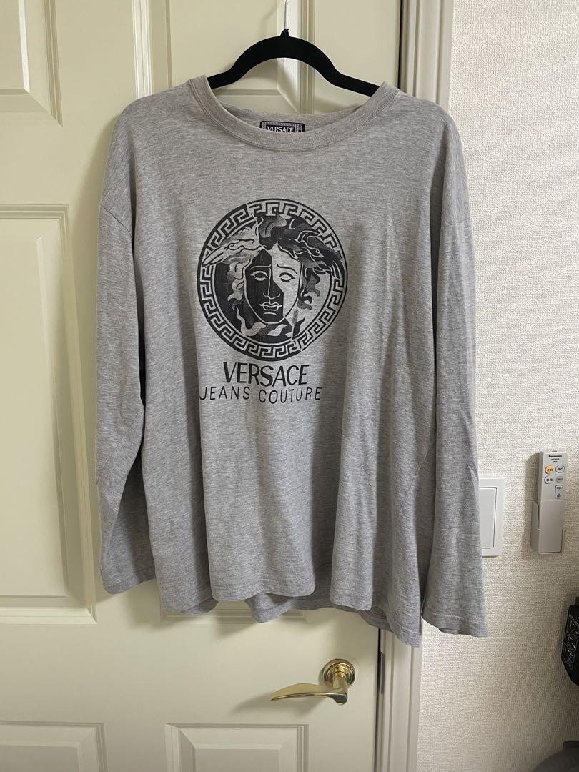 VERSACE Long T-shirt Medusa Greca Logo Gray Long Sleeve T-shirt 