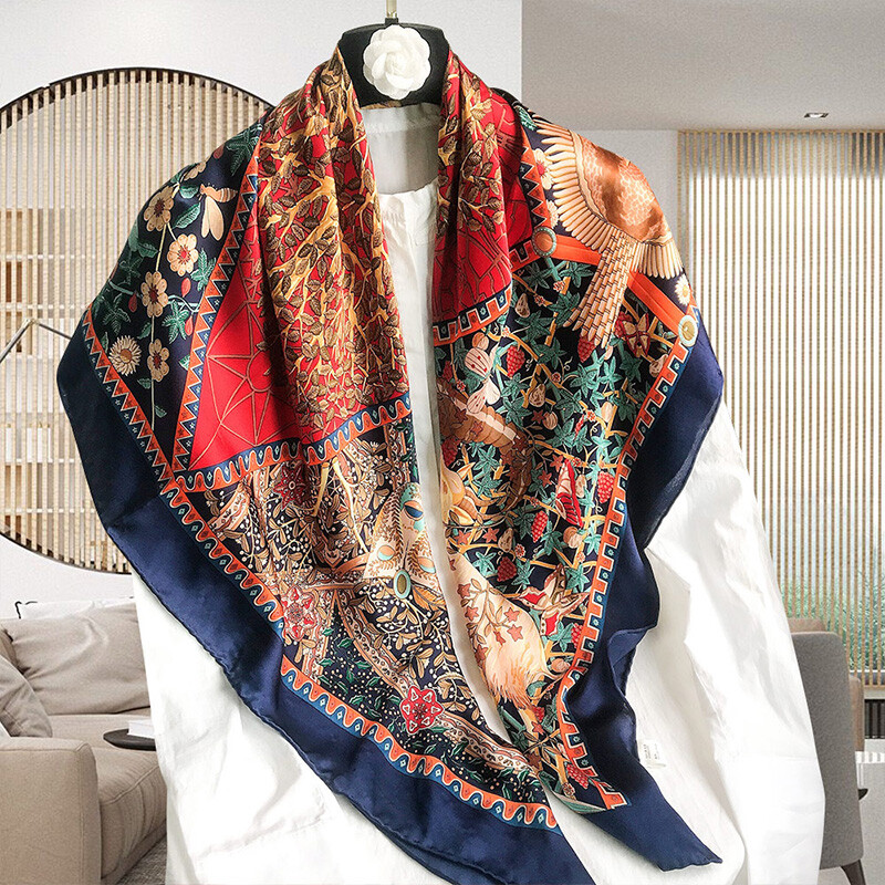 100 Silk Square Print Shawl Wraps Party Cape Shiny 110CM | eBay