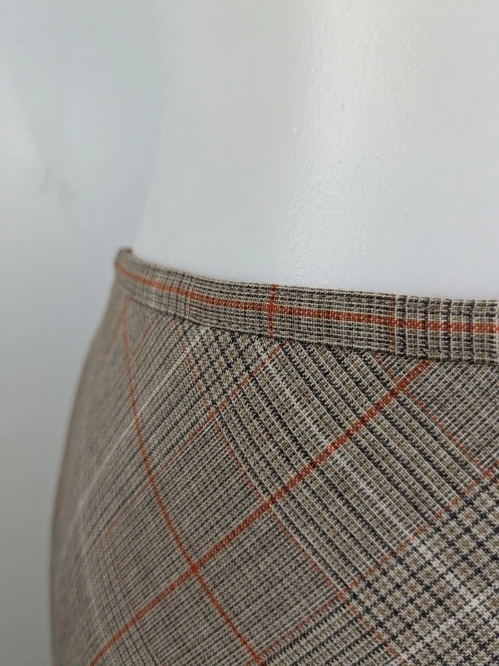 Y2K Limited Stretch A-line Skirt Tan Herringbone Plaid Modest Tailored Old Money - Image 4 of 4
