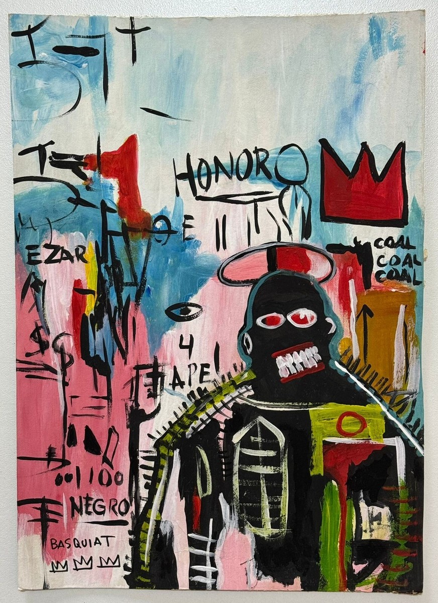 Jean-Michel Basquiat (Handmade) Drawing On old Paper Signed