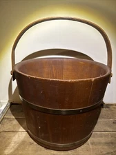 Early Firkin Style Wooden Handle Banded Beer Bucket Berry Pail Original Antique