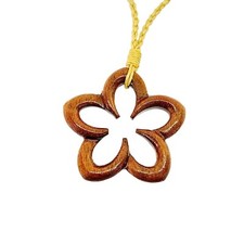 Hawaiian Jewelry Koa Wood Hawaii Cut Out Plumeria Flower Pendant Necklace