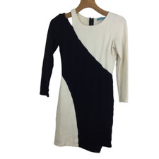 ALICE + OLIVIA Womens Josefina Asymmetrical Cut Out Sheath Dress Cream Black S