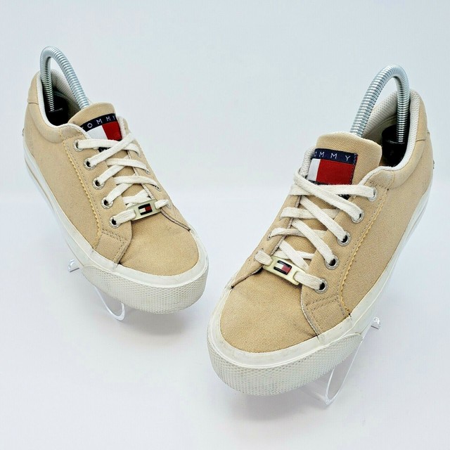 Tommy Hilfiger Womens SNEAKERS Size 7m Beige White Platform Canvas