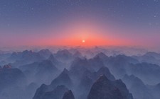 Landscape mist nature sunset mountains stars horizon Custom Gaming Mat Desk