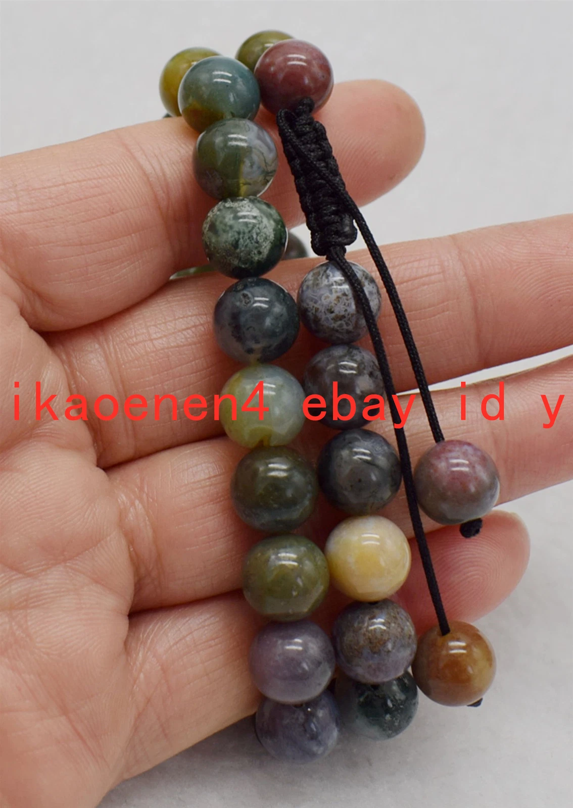 VALENTINO Bracciale Moda 8 10 12mm Agata Indiana Naturale Gemme Tonde Elastico Scalabile 7 5"