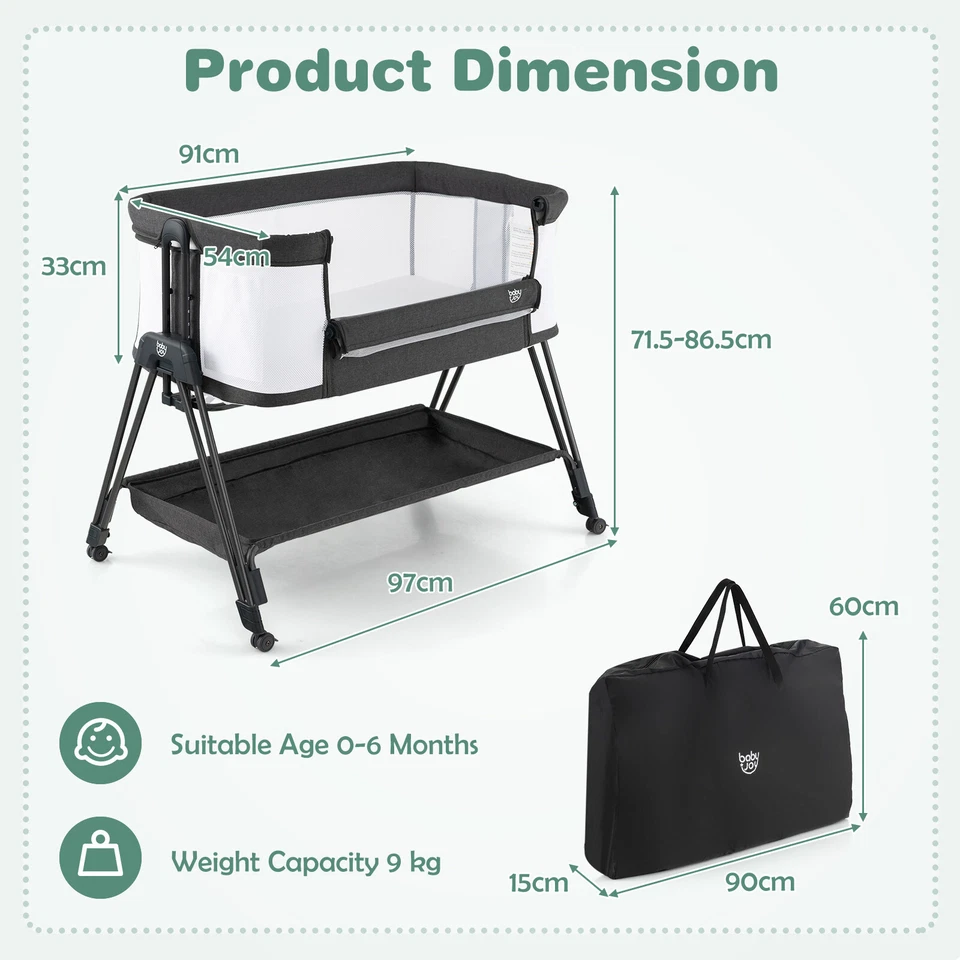 Easy Folding Portable Baby Crib Bedside Sleeper for Baby Adjustable Baby Bed - Image 2 of 4