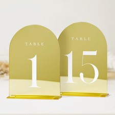 Gold Wedding Table Numbers 1-15 With Stands 15 Pack 5x7 Mirror Acrylic
