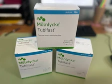 (3) Rolls Of Molnlycke 2438 Tubifast® Dressing Retention Bandage Blue Line