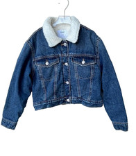Old Navy Girl's Sherpa Lined Denim Blue Jean Trucker Jacket Large 10-12