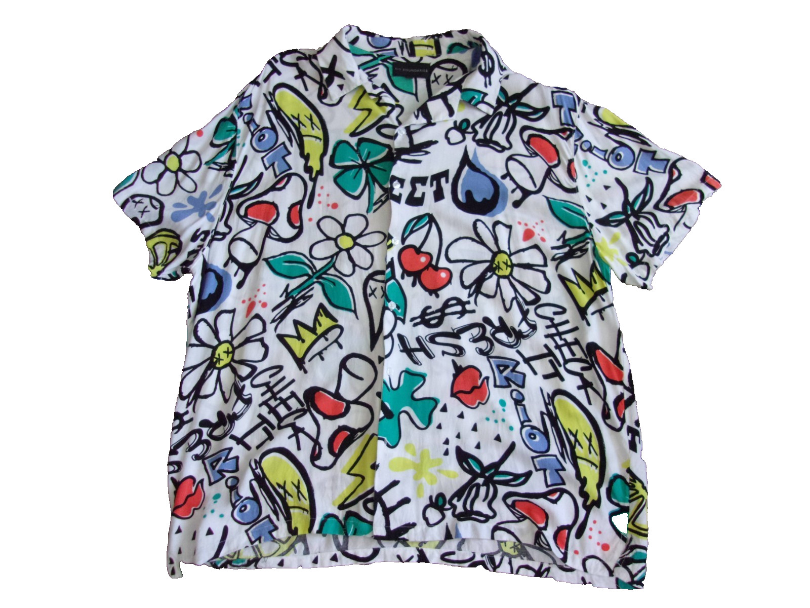 No Boundaries Button Down Shirt Graffiti Graphic Print Size 3XL Rayon Big & Tall