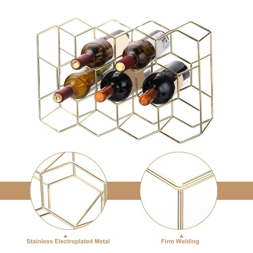 Countertop Wine Rack, 14 Bottle Freestanding Metal Small Wine Rack, Gold - Imagen 4 de 6