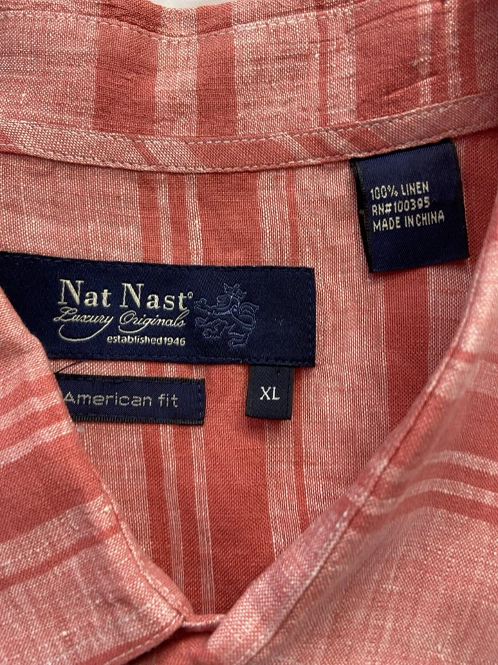 Camisa Para Hombre Nat Nast Luxory Original Calce Americano 100% Lino Salmón/Blanco-Talla XL Foto 4 de 4