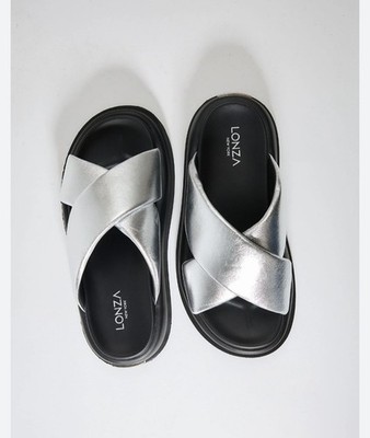 Lonza New York Genuine Romina Silver Leather Comfelle Sandals Women Size 7